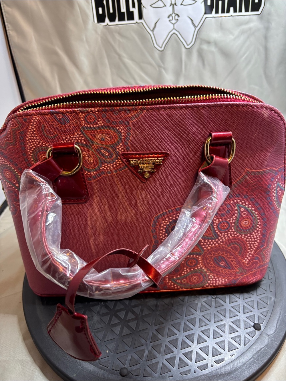 Beverly Hills Polo Club Red Patterned Satchel with Gold Hardware